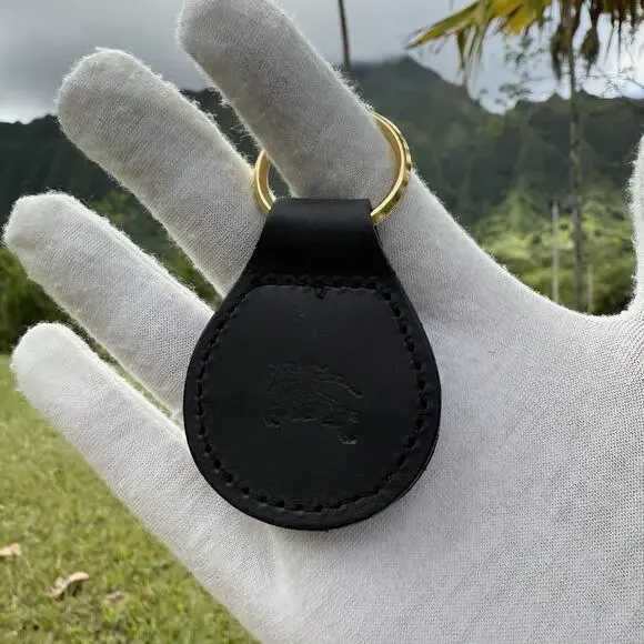 Vintage Burberry Black Leather Key Holder Key Fob Gold-Tone Keyring Authentic - Picture 4 of 6